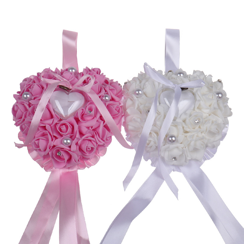 Ring Bearer Pillow - 1Pcs Heart-shape Rose Flowers Ring Box