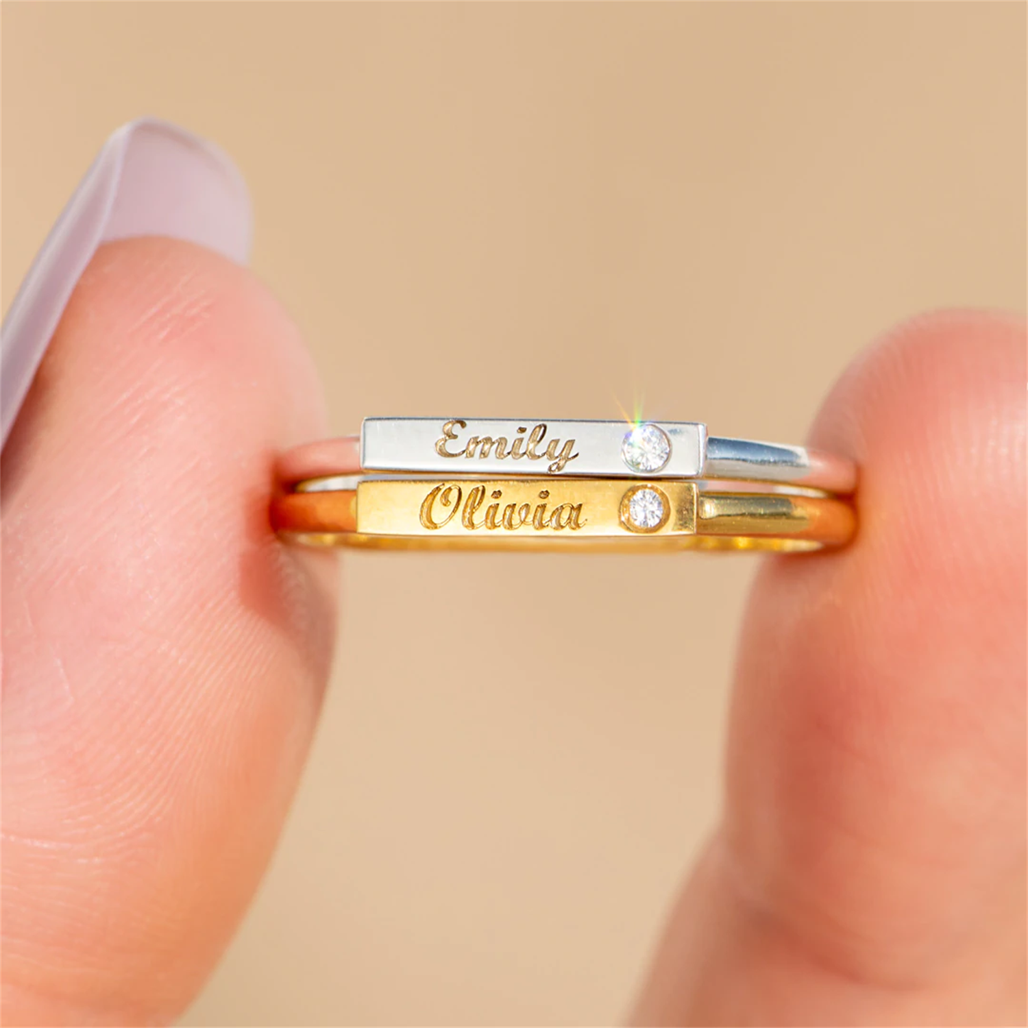 Wedding Zone - PERSONALIZED ENGRAVED MINIMALIST BAR RING Personalized