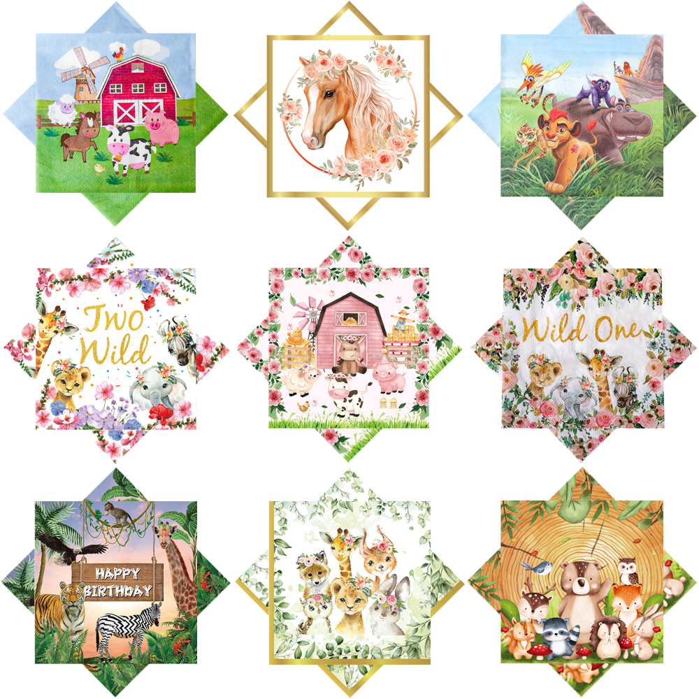 Wedding Zoo - 20/40pcs Cartoon Animal Farm Napkins Tiger