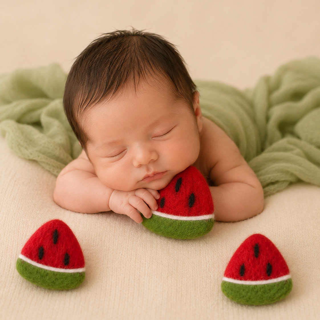 Photo Booth Prop - 3pcs Pink Watermelon Wool Felt Newborn