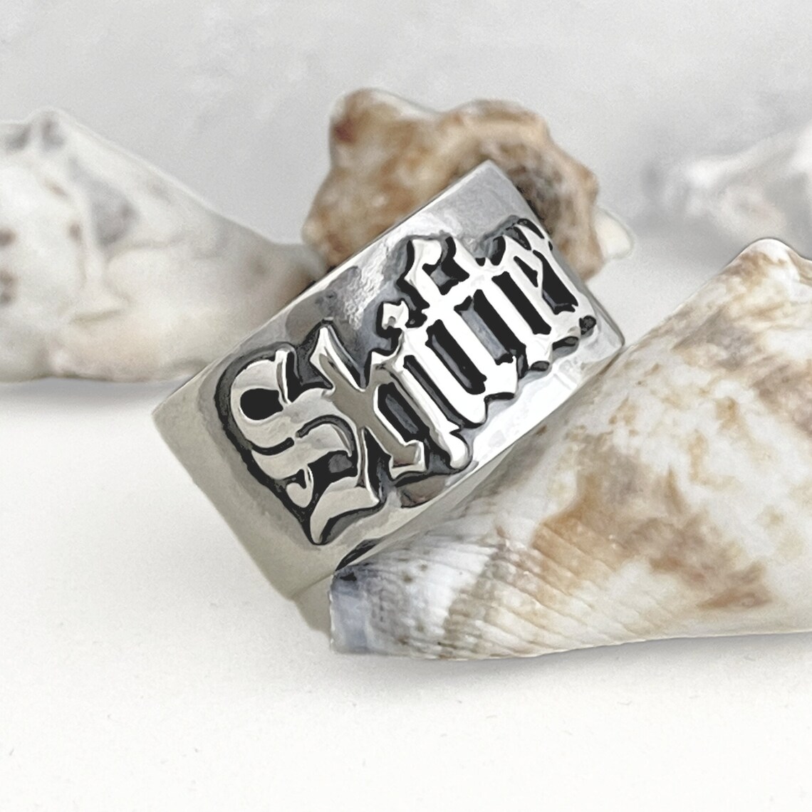 Wedding Zone - 12MM Men' Gothic Rings Personalized Old