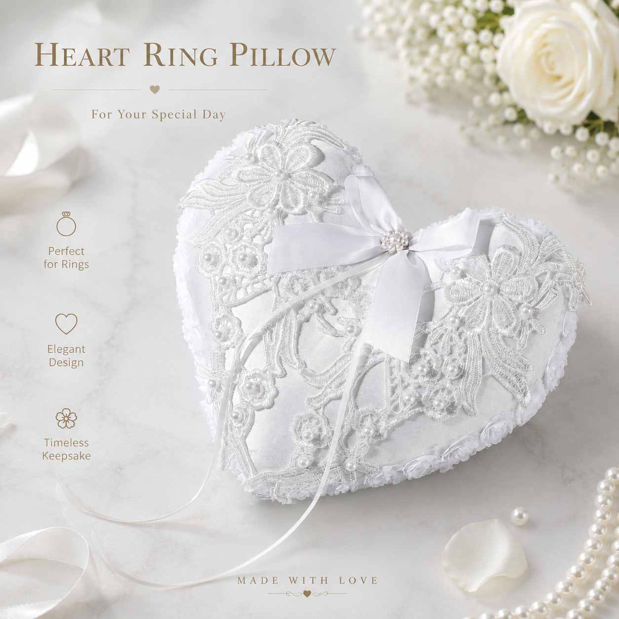 Ring Bearer Pillow - Elegant Lace Applique Ring Bearer Pillow