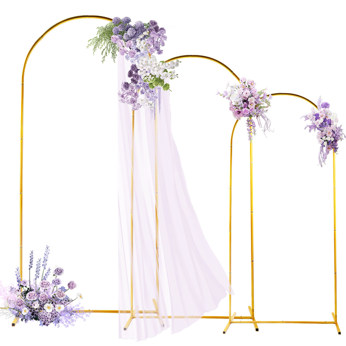 Wedding Support - 3Pack Golden Metal Arch Kits, Adjustable