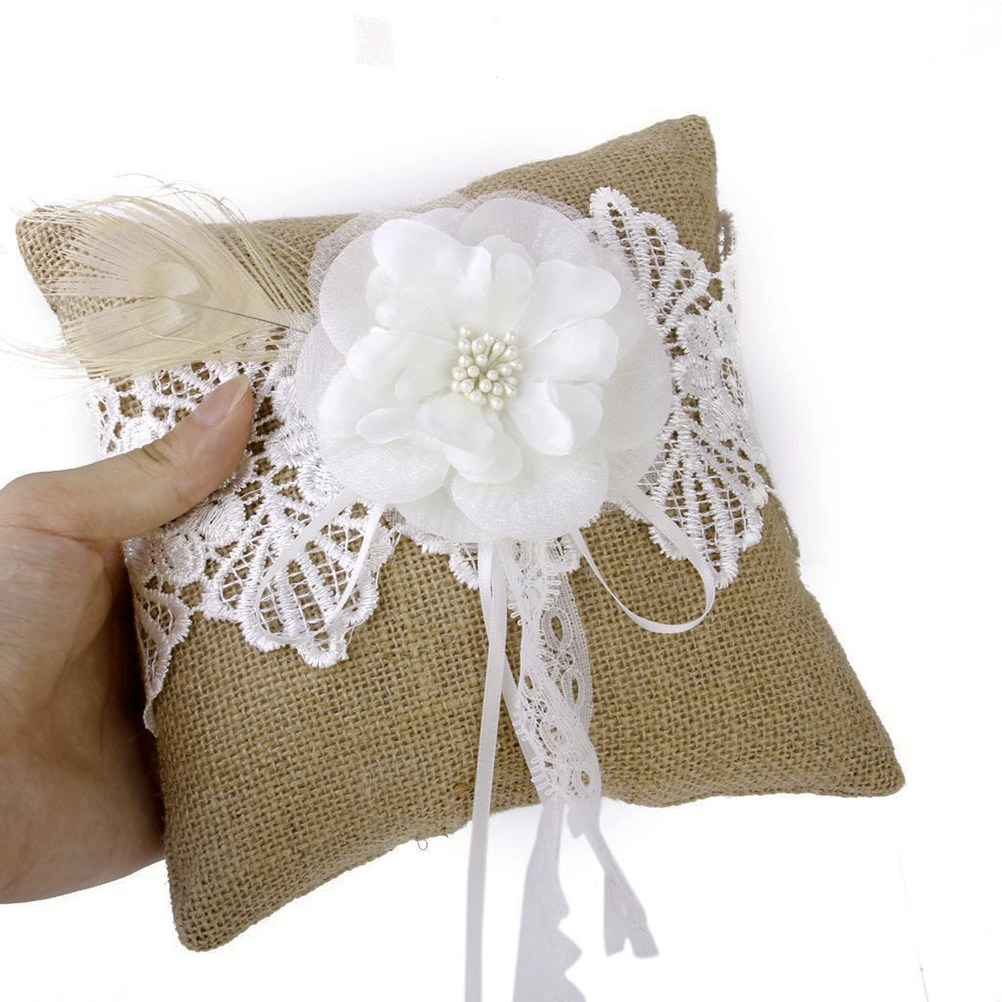 20x20cm Jute Wedding Ring Pill - Ring Bearer Pillow ulasan dan harga