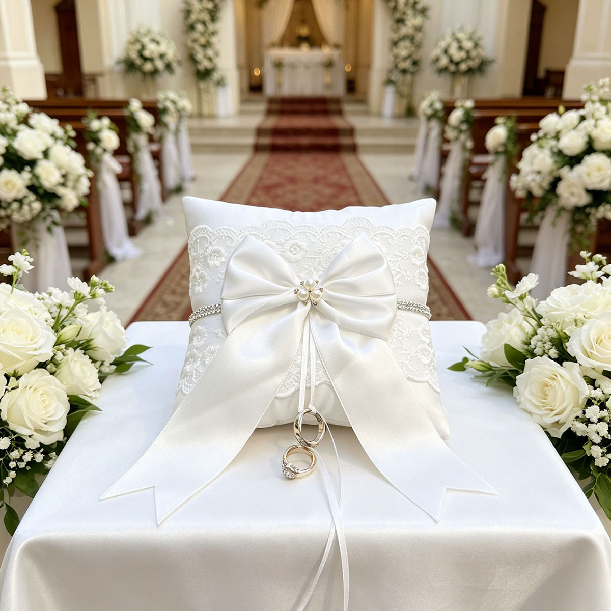 White Lace Wedding Ring Pillow - Ring Bearer Pillow ulasan dan harga