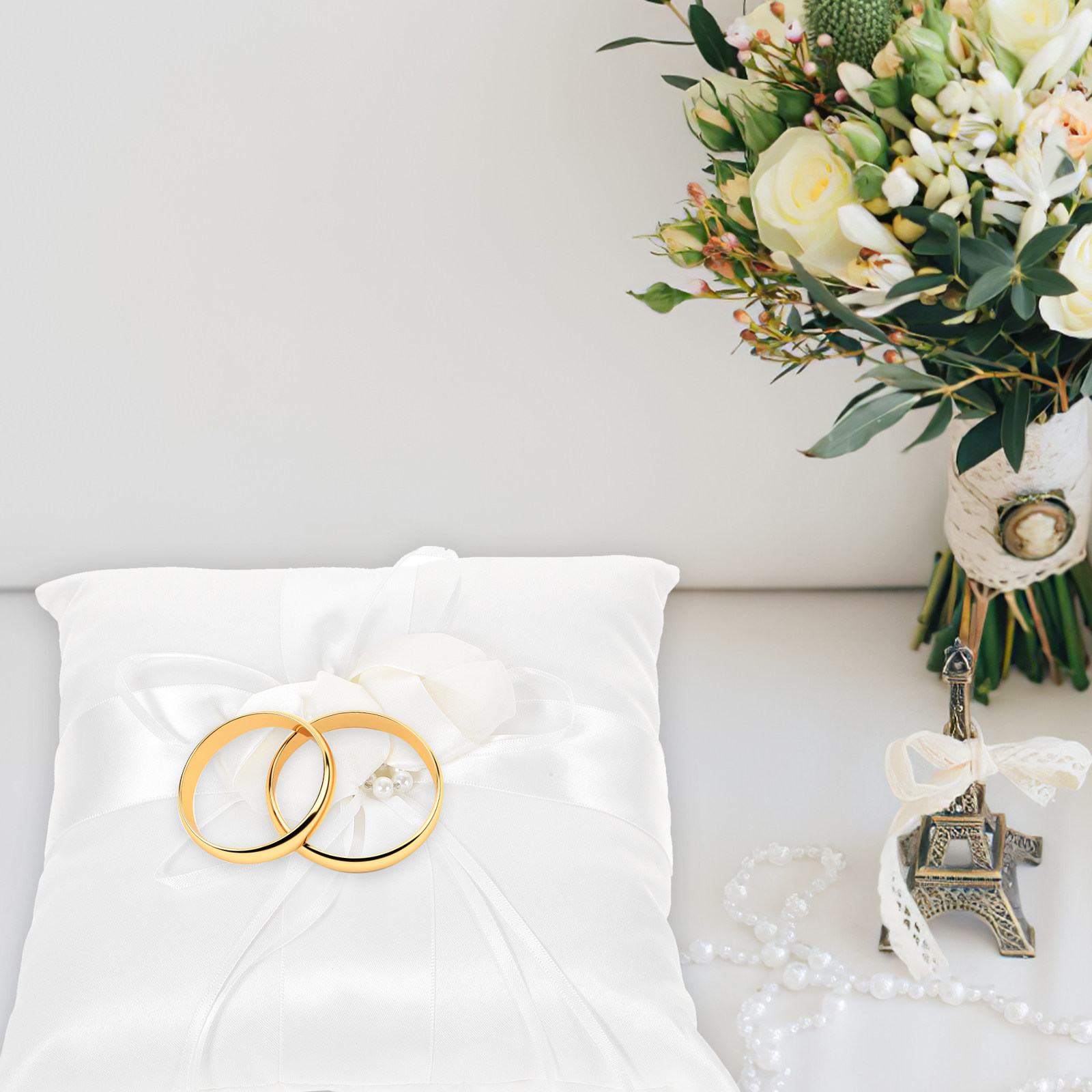 20x20cm Elegant White Satin Po - Ring Bearer Pillow ulasan dan harga
