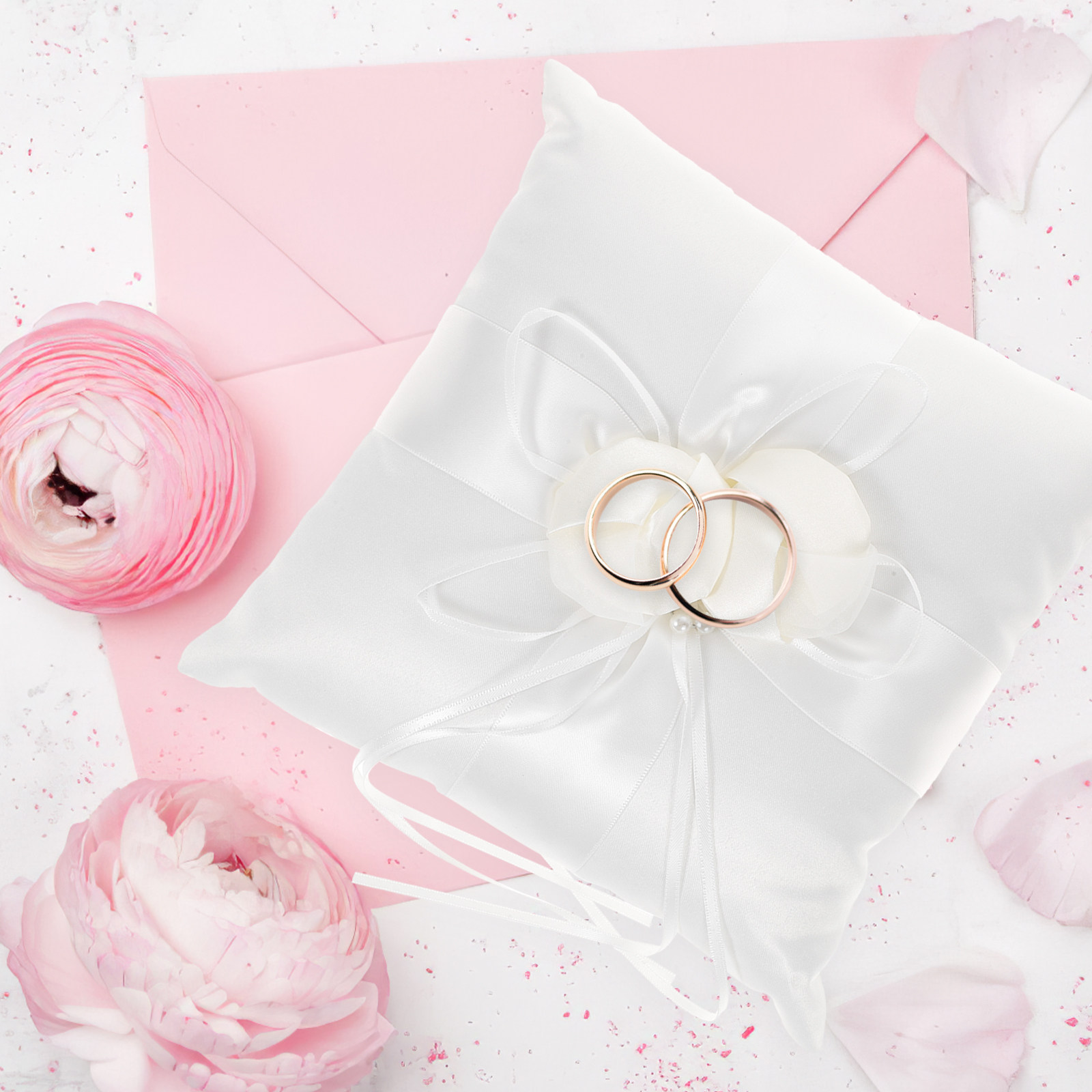20x20cm Elegant White Satin Po - Ring Bearer Pillow ulasan dan harga