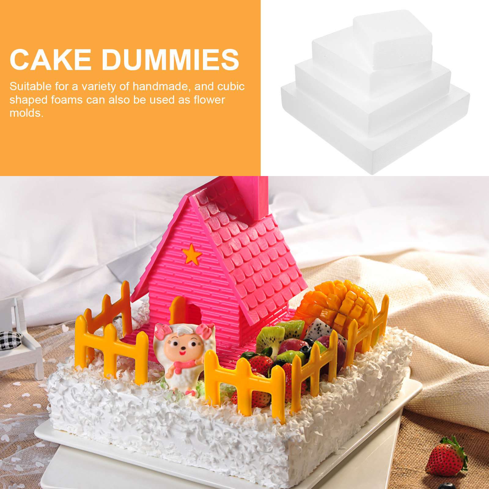 4Pcs Cake Dummy Foam Cubic Sha - Wedding Cake Supply ulasan dan harga