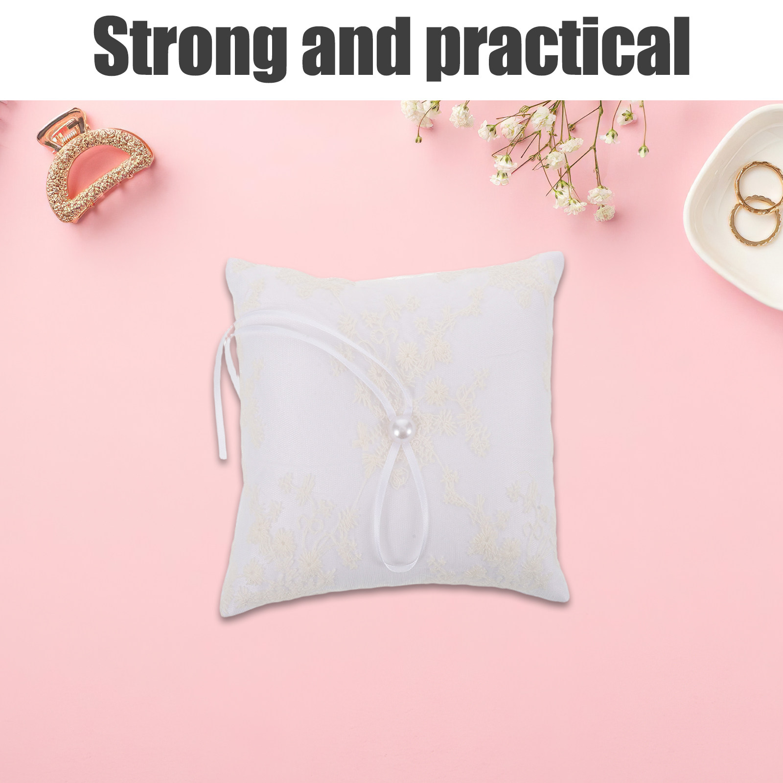 European White Satin Wedding R - Ring Bearer Pillow ulasan dan harga