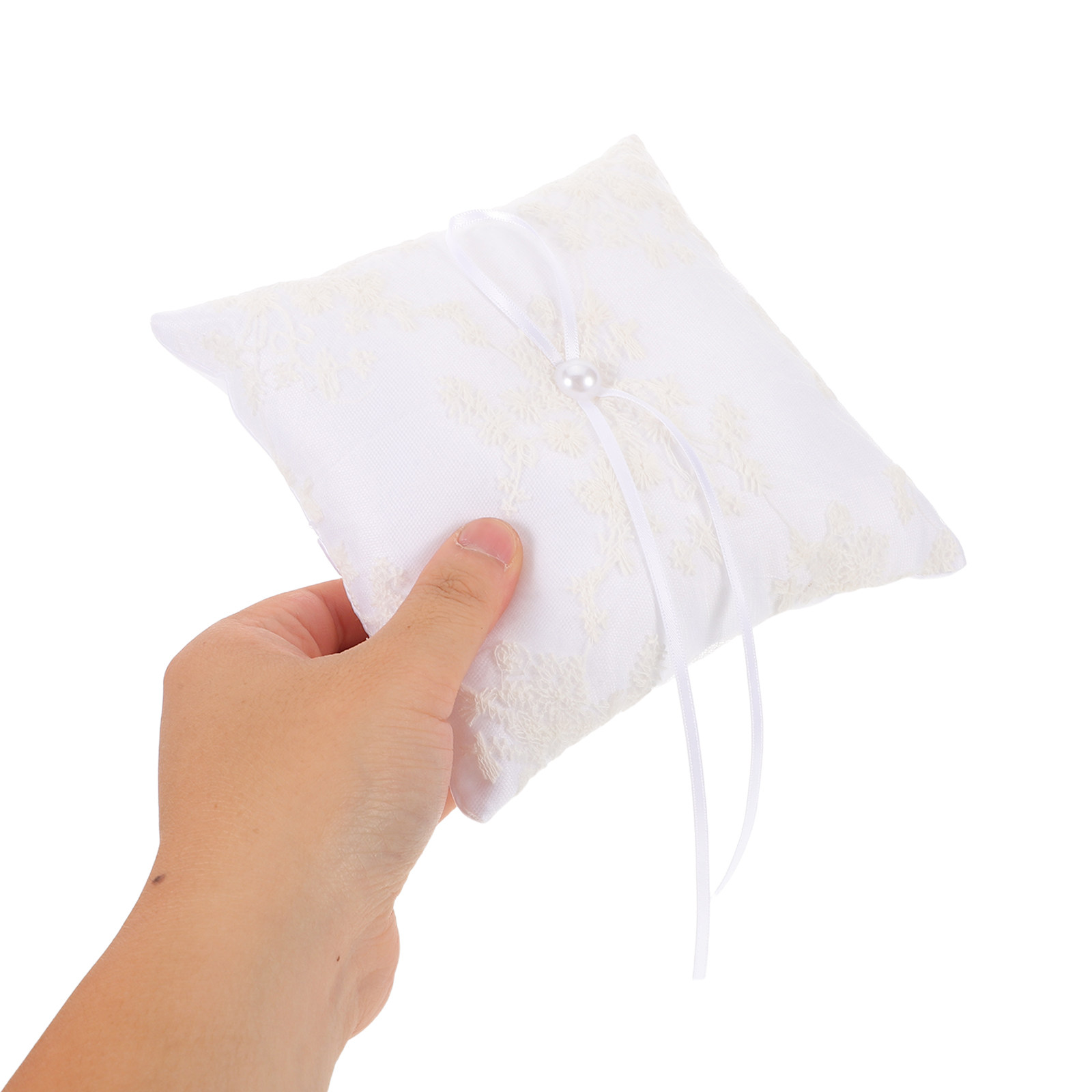 European White Satin Wedding R - Ring Bearer Pillow ulasan dan harga