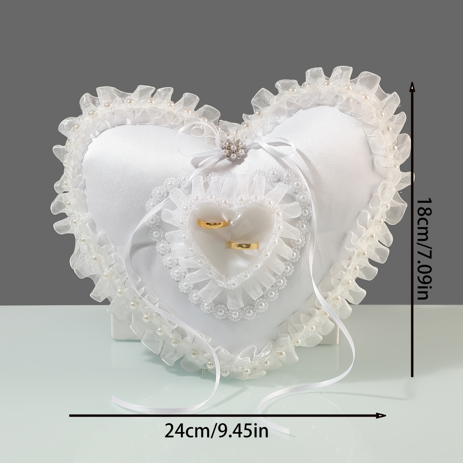 White Heart Shaped Wedding Rin - Ring Bearer Pillow ulasan dan harga