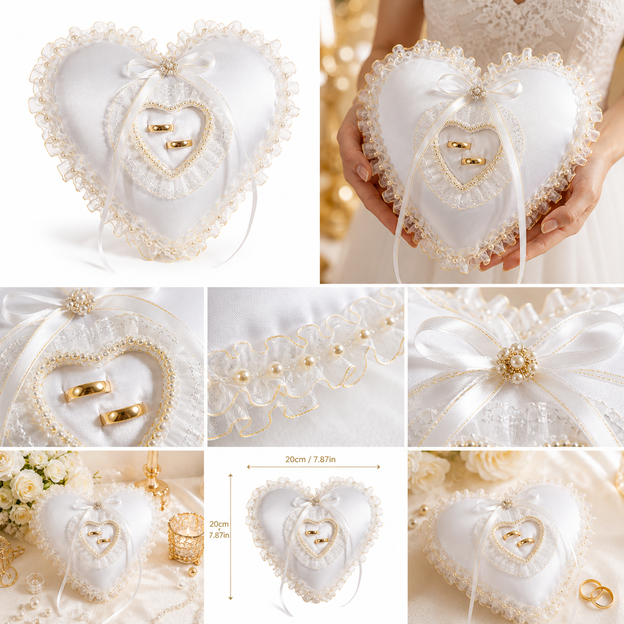 White Heart Shaped Wedding Rin - Ring Bearer Pillow ulasan dan harga