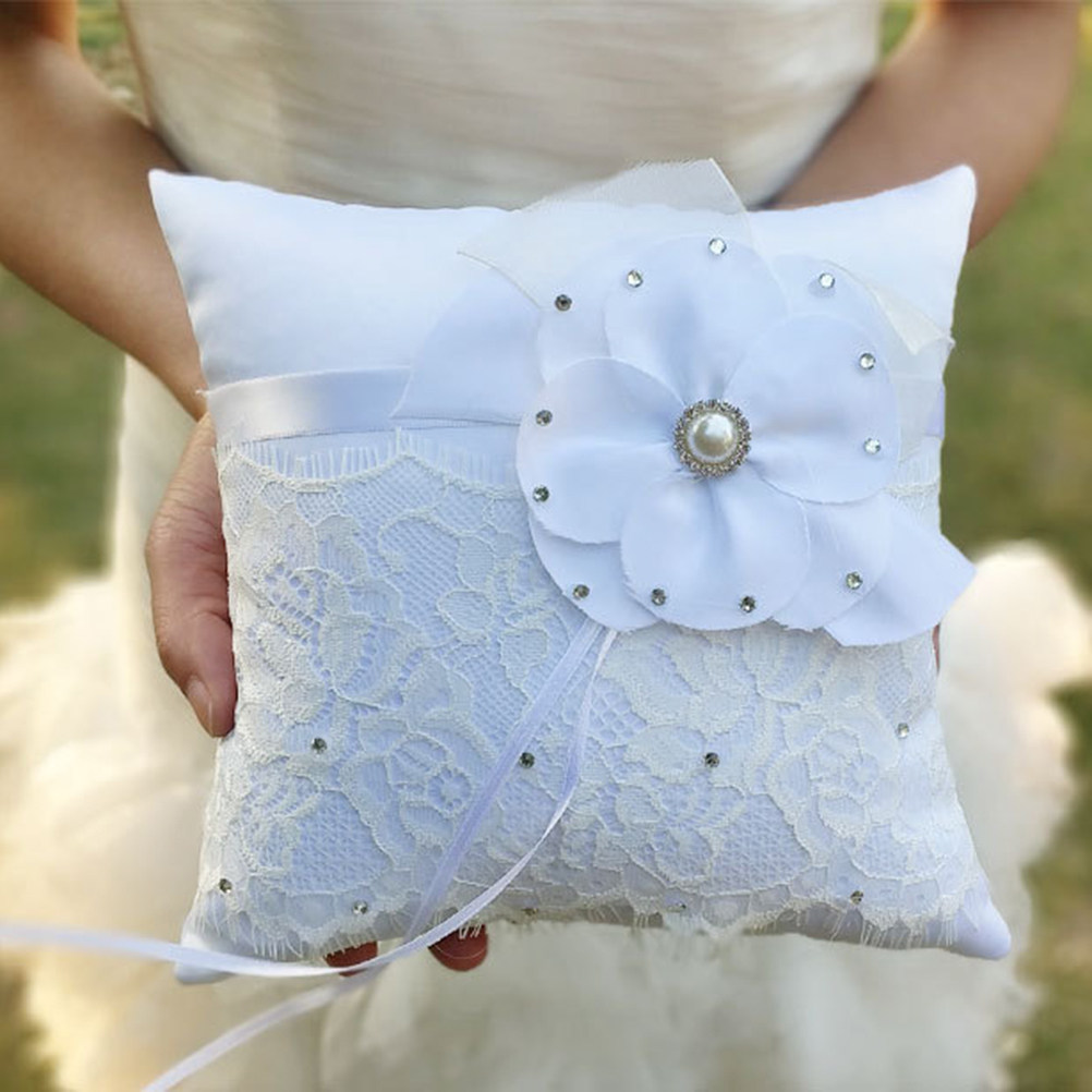 Wedding Ring Pillow Lace Flowe - Ring Bearer Pillow ulasan dan harga