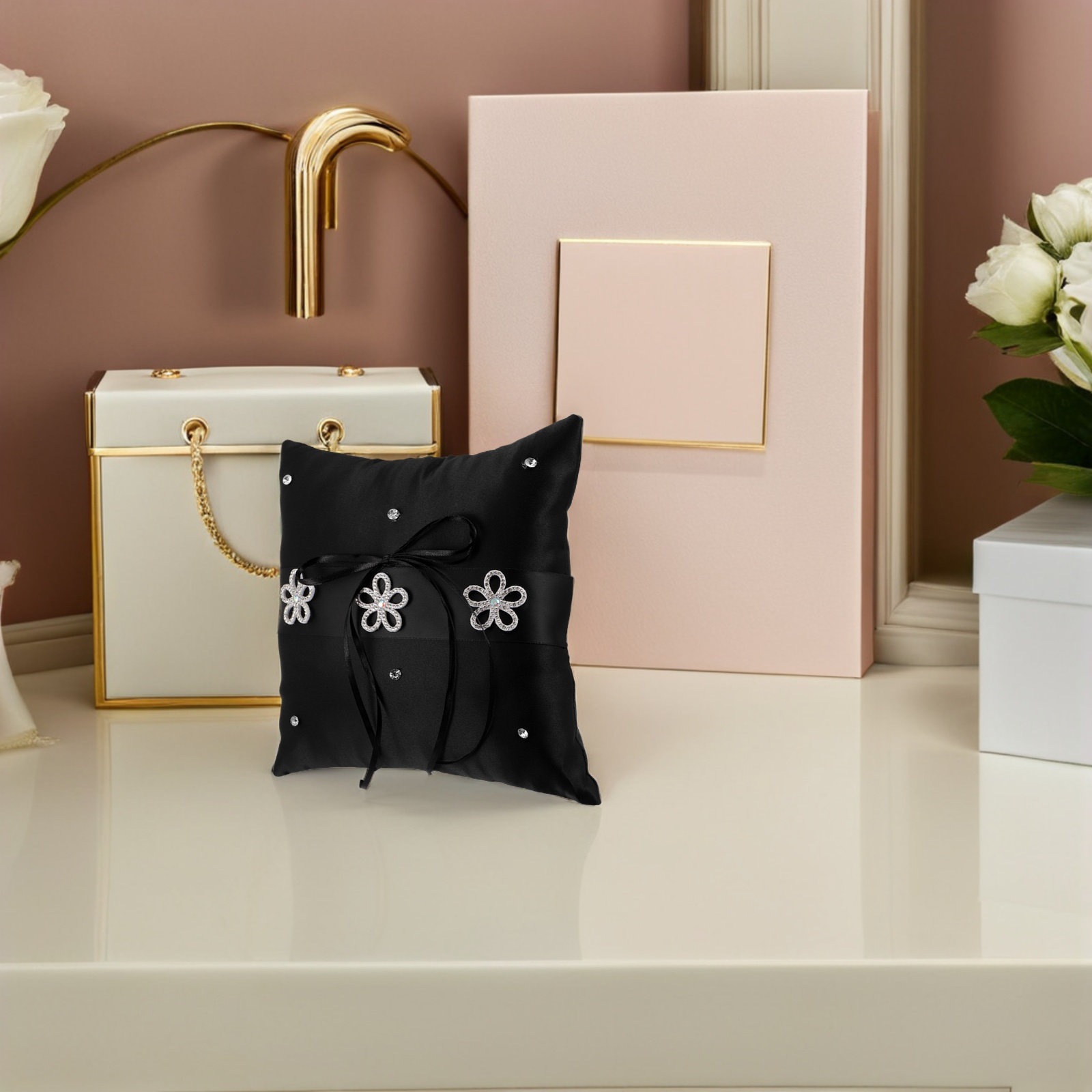 Black Lace Wedding Ring Pillow - Ring Bearer Pillow ulasan dan harga