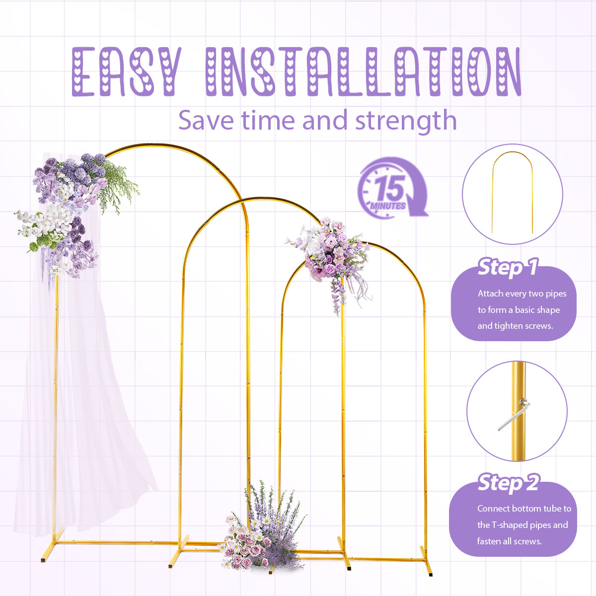 3Pack Golden Metal Arch Kits,  - Wedding Support ulasan dan harga